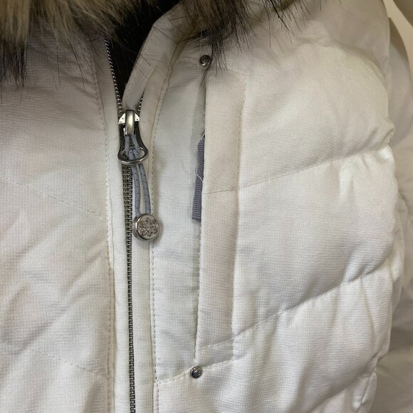 White "Eddie Bauer" Down jacket, removable hood with faux fur trim - Picture 8 of 16